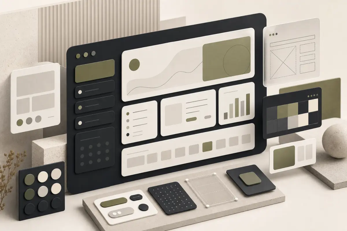 Abstract digital product dashboard with modular interface panels